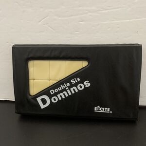 Excite Double Six Dominos in Original Vinyl Snap Closure Case Vintage